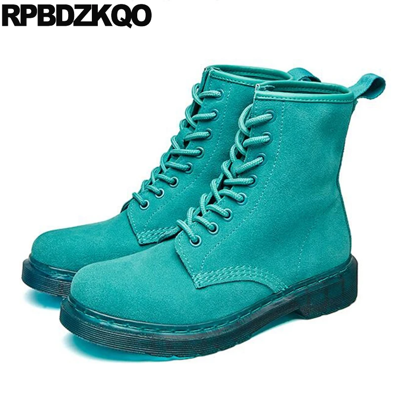 

Combat Green Front Lace Up Casual Ankle Boots Autumn Flat Fashion Round Toe Suede Chinese Women Fall Shoes 2017 Military Ladies