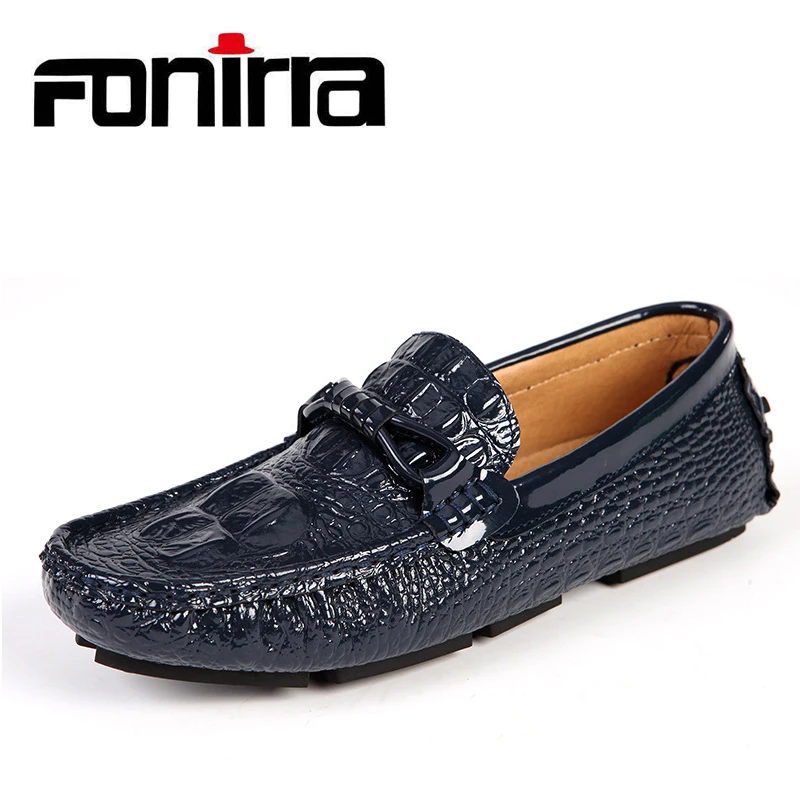 

FONIRRA 2019 Handmade Luxury Shoes Alligator Genuine Leather Shoes Slip On Loafers Casual Male Driving Shoes Big Size 37-47 965