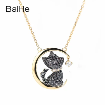 شراءBAIHE الصلبة 18K الذهب الأصفر 0.43ct الماس الأبيض الطبيعي/الماس الأسود المرأة العصرية مجوهرات جميلة الثعلب الماس القلائد