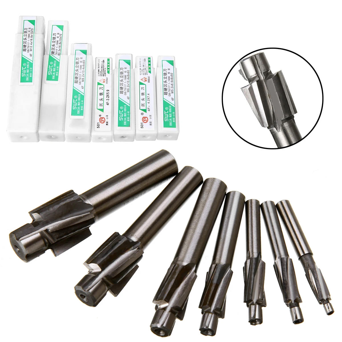7pcs M3.2 M12.4 Counterbore Milling Cutter High Speed Steel Pilot
