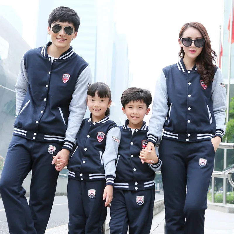 

2016 Spring New Family Matching Outfits Mother Daughter Son Father Letters Baseball Jacket Pants 2Pcs Family Sports Suits A23