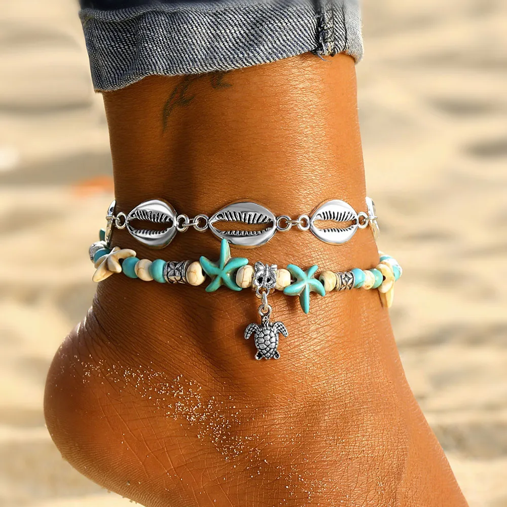 FAMSHIN Летний пляж серебряный цвет черепаха оболочки ножные браслеты для женщин Богемский Браслет на лодыжку Браслеты на ногу женские ноги ювелирные изделия