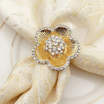 

10pcs Banquet setting table decoration napkin ring hotel supplies golden hollow diamond napkin buckle towel ring