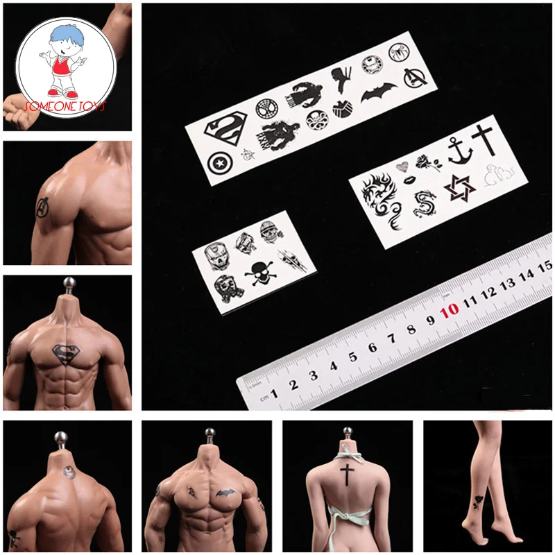 

1/6 Scale Mini Tattoo sticker Fashion Superman Skeleton Cross Stickers for 12 Inches Action Figure Accessories
