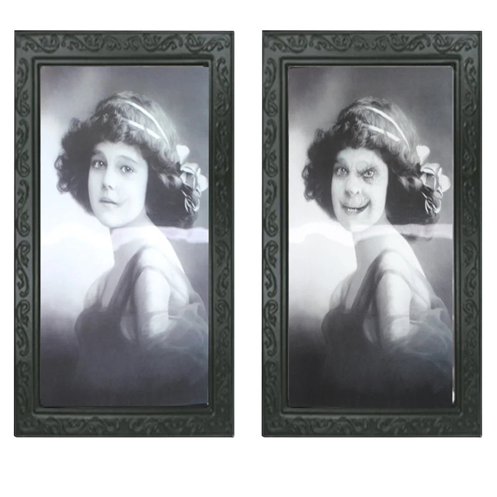 

3D Ghost Face Photo Frame Funny Toy Horror Ghost Lenticular Morphing Changing Moving Face Halloween Party Home Bar Haunted Props