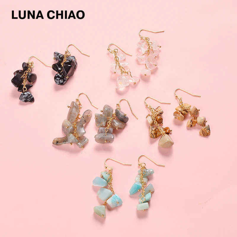 

LUNA CHIAO 2018 Fashion Boho Bohemian Natural Stone Mini Rock Stacked Drop Earrings for Women