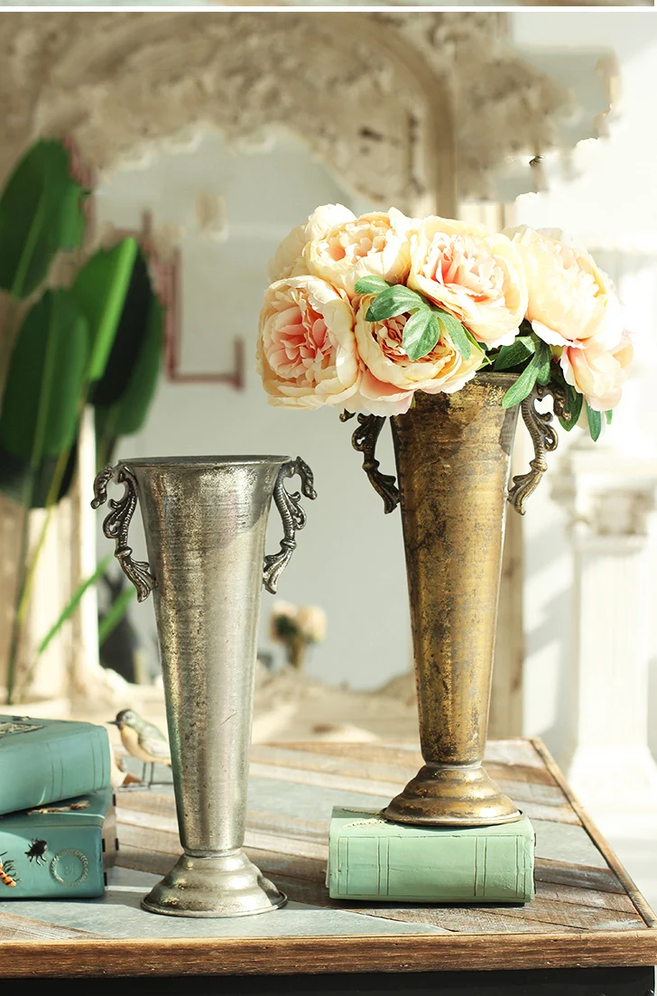 Классическая стеклянная ваза для цветов Железный Золотой Серебряный цветочный горшок для дома украшения для отелей ремесло декоративная Свадебная настольная металлическая ваза