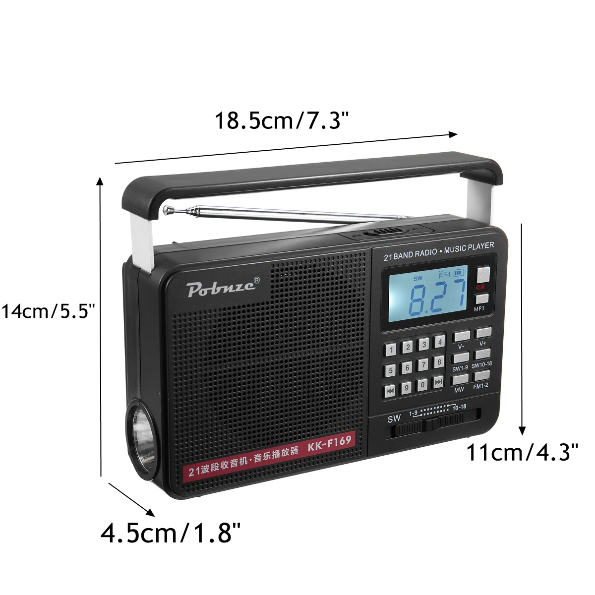 Портативный FM/MW/SW полный диапазон Международный светодиодный радио с фонариком mp3-плеер Micro TF USB открытый динамик