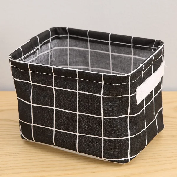 Desktop корзина для хранения с милым принтом Водонепроницаемый Организатор хлопок лен разное Коробка для хранения шкафа белье сумка для хранения - Цвет: Black Grid