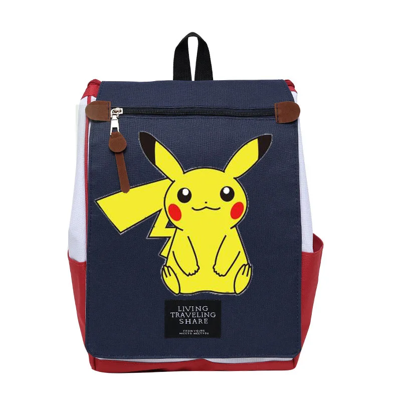 

Pocket Monsters Trendy Pikachu shoulder backpack for men and women cartoon Canvas travel bag leisure large backpack