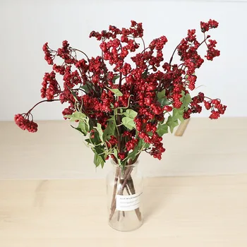 

7 Pieces of Red Artificial Christmas Bean Branch Fruit Berry Beads for Valentine's Day Wedding Party Decoration