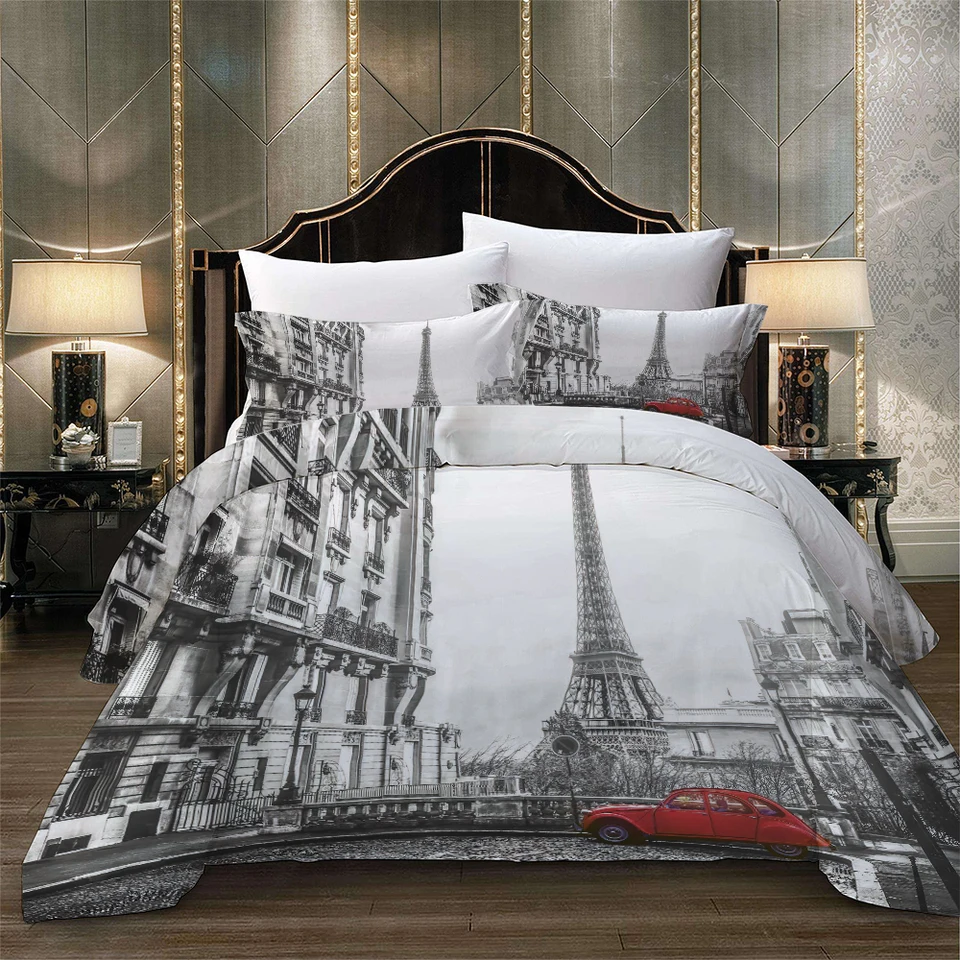 Romantic France Paris Tower Bedding Set London City Scenery Bed