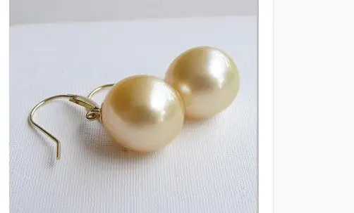 

charming pair of 12-13mm south sea gold pearl dangle earring 14k
