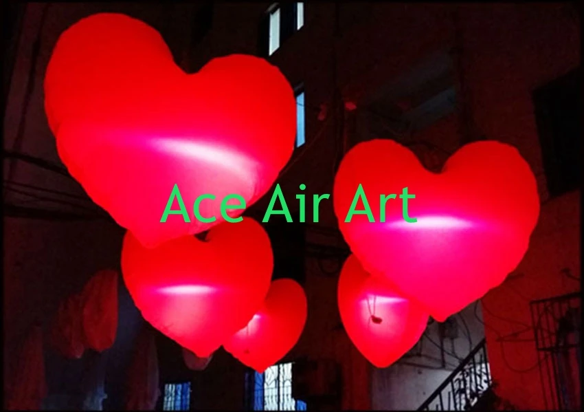 

Hot sale Hanging Inflatable Red Heart Airblown Valentines for Party Decorations with LED