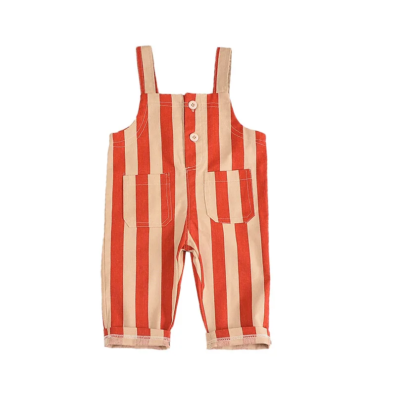 

Spring Children Clothes Baby Girls Boys Striped Overalls With Pockets Toddler Bib Pants Unisex Strap Pants Kids Trouser 12M-5T