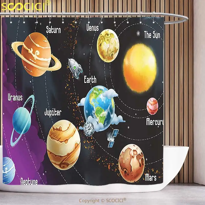 Fun Shower Curtain Outer Space Decor Solar System Of Planets Milk