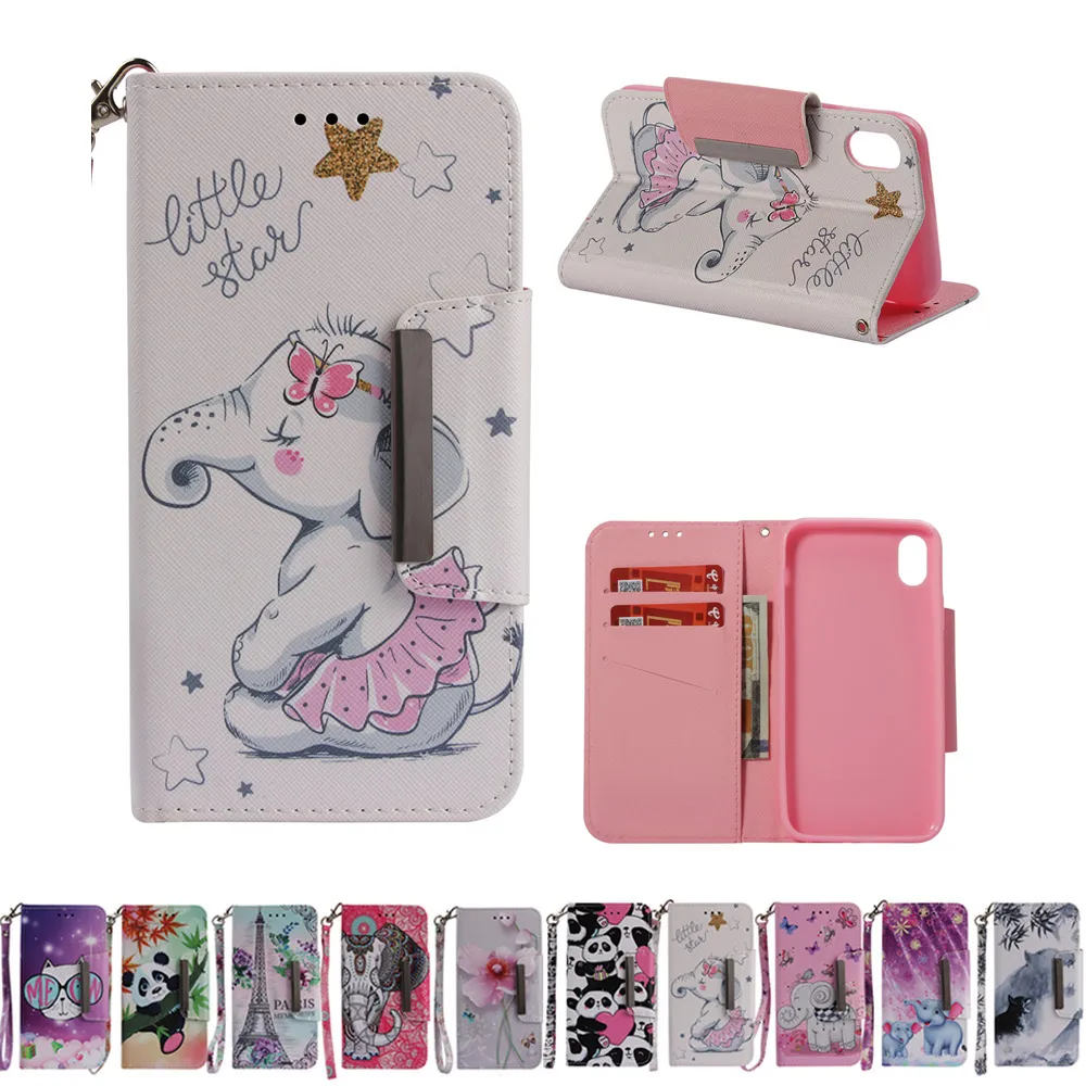 

For iPhone XS XR XS MAX 8 X Elephant Cat Tiger Panda Patterned Flip Stand Case For iPhone 6P 7P 8PLUS Wallet Magnetic Cover card