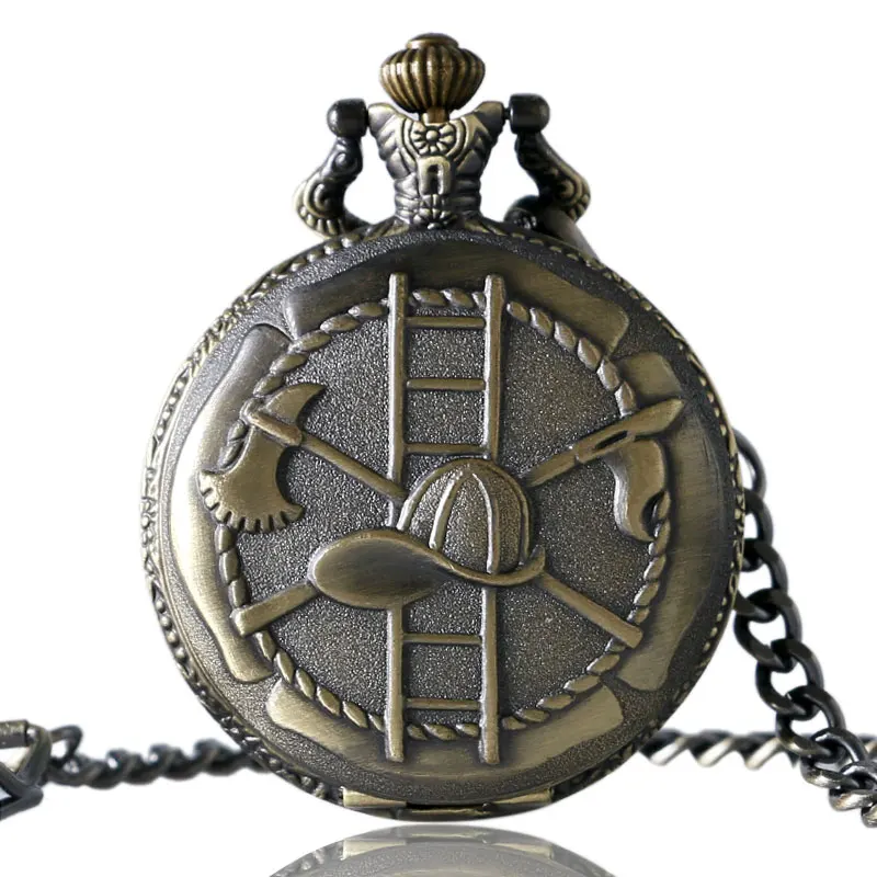 Bronze Silver Firefighter Hat Quartz Pocket font b Watch b font with Key Chain Relogio De