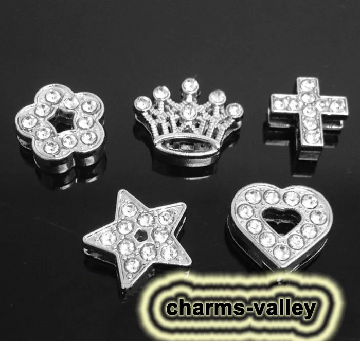 

Free Shipping, 20PCS 8MM Full Rhinestone Mixed Style Slide Charms Slide Letters Fit 8mm Wristbands, Belts