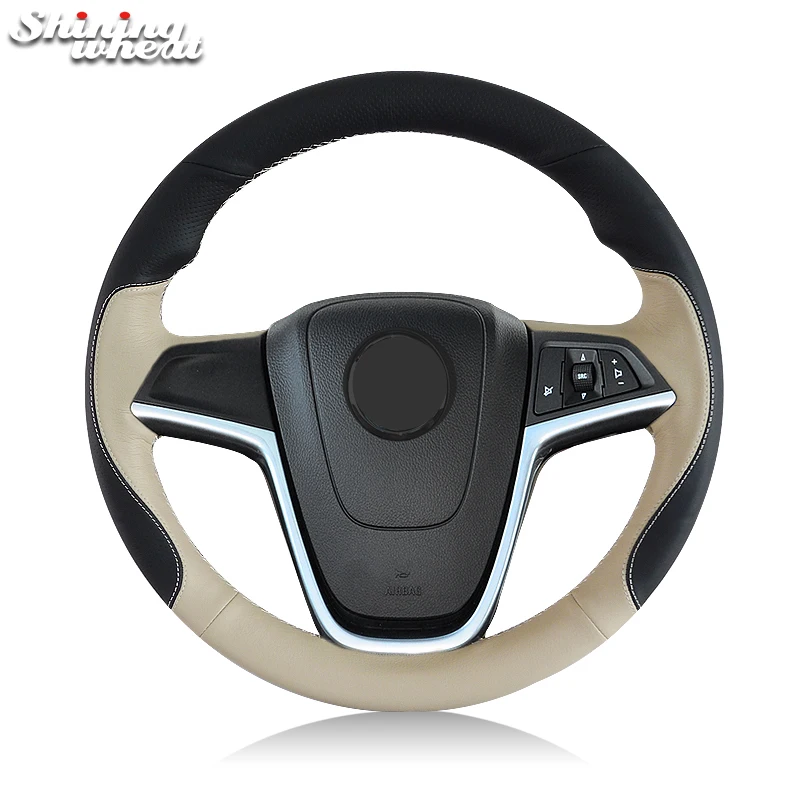 

Shining wheat Hand-stitched Beige Black Leather Car Steering Wheel Cover for Buick Excelle XT GT Encore Opel Mokka