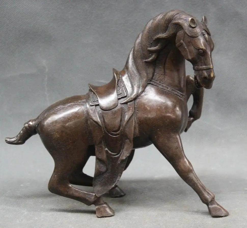 

9" Chinese Bronze Palace Zodiac Year Stand Tang Success Horse Statue Sculpture