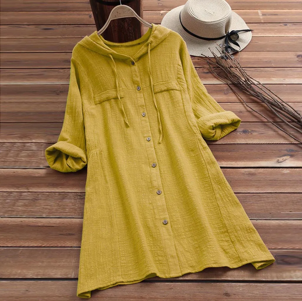 

Feitong womens tops and blouses Casual Button Plus Size Cotton Tops Shirt with Pocket Loose Blouse harajuku women shirt kimono