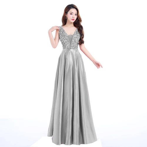 Suosikki очаровательный v-образный вырез корсет с бисером открытая спина линия длинное вечернее платье для вечерние элегантное vestido de festa элегантные платья для выпускного - Цвет: Silver