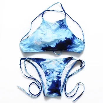 

Sexy High Neck Bikinis Women Bandage Swimsuit Retro Halter Bikini Set Brazilian Print Flower Beach Bathing Suits bikino aro