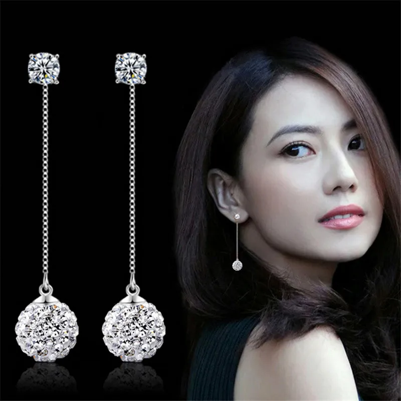 

2017 new fashion brand jewelry elegant style cute round drop long earrings silver plated earring for women gift