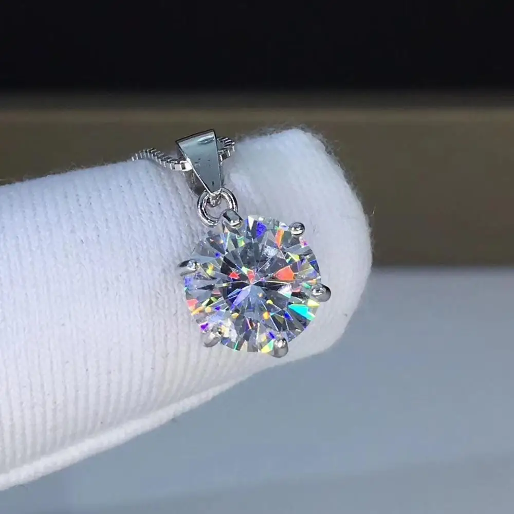 silver 925 jewelry Round moissanite Pendants 1.00ct D VVS 925 silver necklace Classic six claw pendant for Women