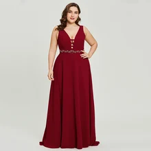 Dressv burgundy plus size long evening dress cheap v neck zipper up beading wedding party formal dress a line evening dresses
