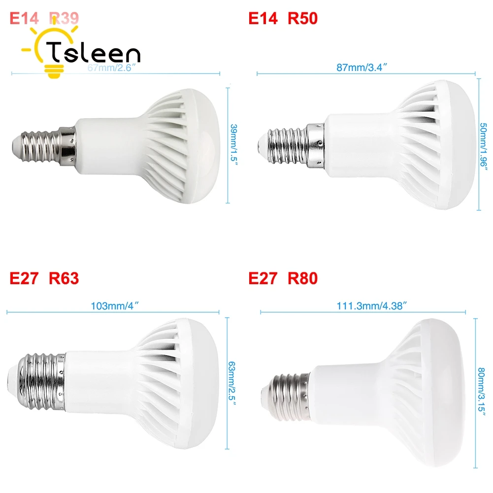 Светодиодная сменная лампа TSLEEN R39 R50 R63 R80 светодиодная E14 E27 220 В лампочка для