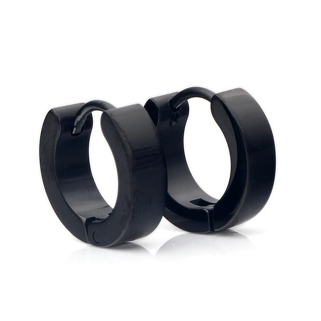 Men Stainless Steel Black Round Hoop Earrings Punk Male Fashion Jewelry