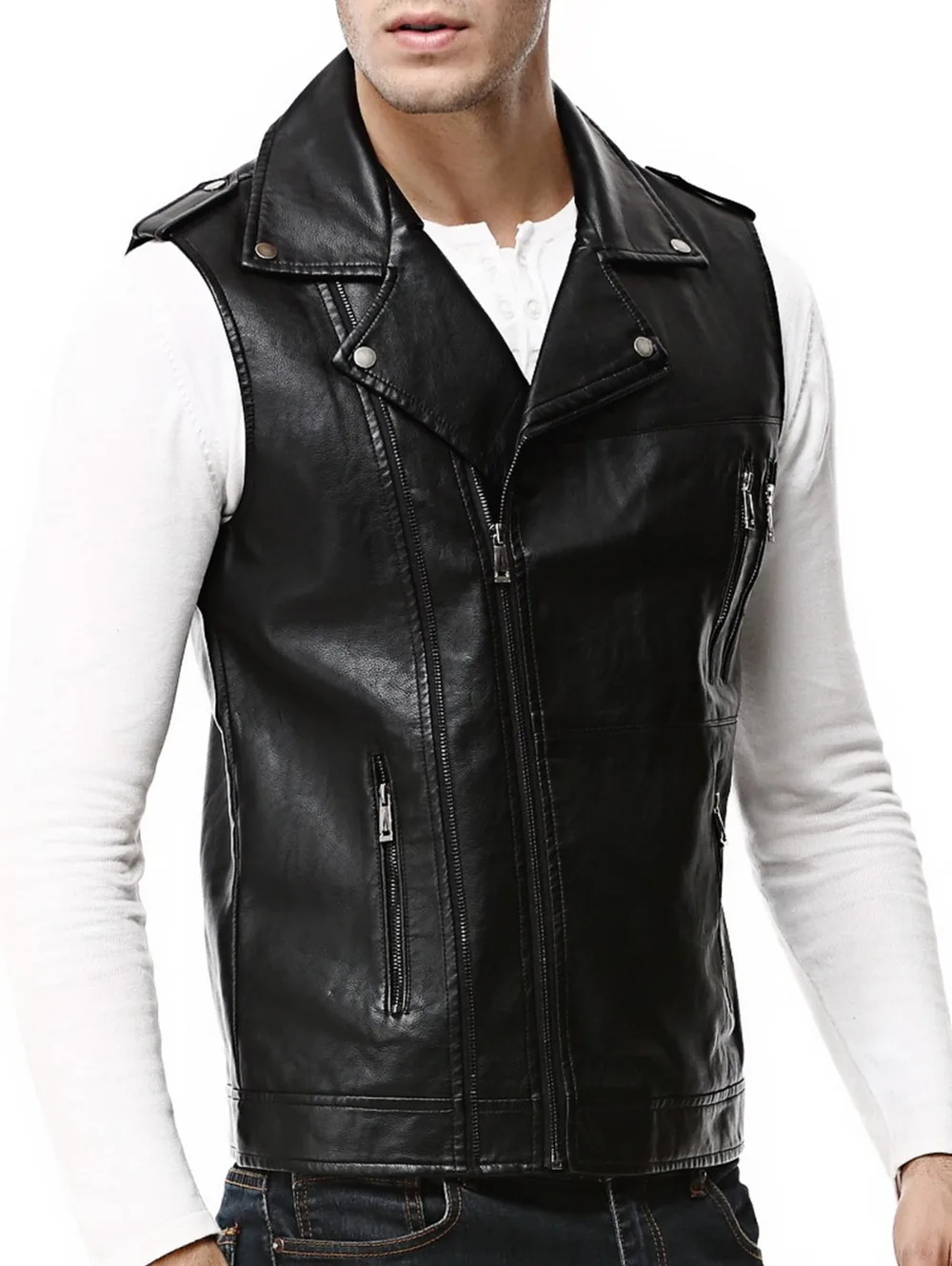 Buy 2018 Men Epaulet Design Asymmetrical Zip Faux