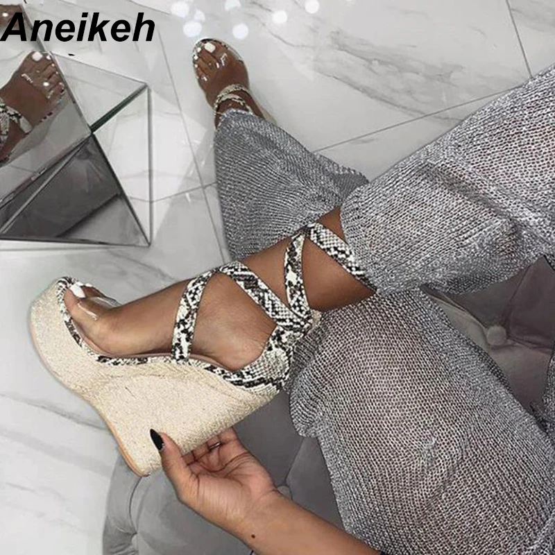 Aneikeh Summer 2020 PU Classic Gladiator Sandals Shoes Transparent Serpentine Hollow Out Wedges Heel Pumps Sandals Boots Apricot Aneikeh Summer 2020 PU Classic Gladiator Sandals Shoes Transparent Serpentine Hollow Out Wedges Heel Pumps Sandals Boots Apricot