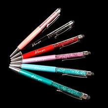

6 Pcs/lot Kawaii engraving logo Metal Diamond Crystal Ballpoint Pen Touch Ball Pen For Ipad Iphone Gift School Office Supplies