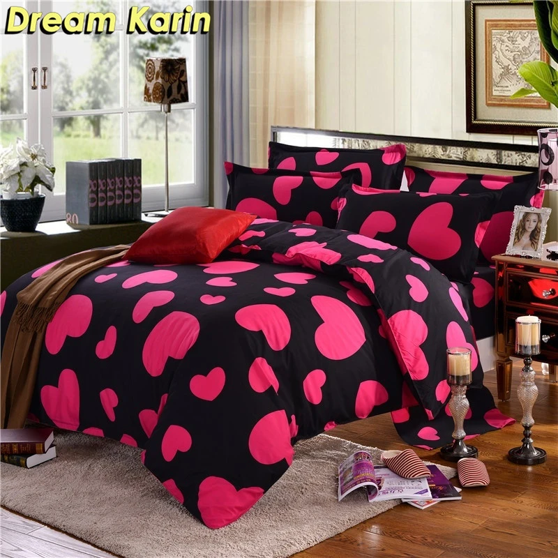 Pink Heart Shaped Bedding Set Bedclothes Heart Printed Duvet Cover Sets Single Double Queen King Size Bed Linen Quilt Covers Bedding Sets Aliexpress