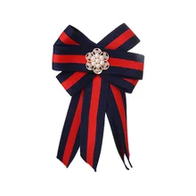 Женские Стразы, полосатая брошь для галстука, Ретро Воротник, галстук-бабочка с цветком, модный двойной бант, жемчужная игла, модные ювелирные изделия, аксессуары