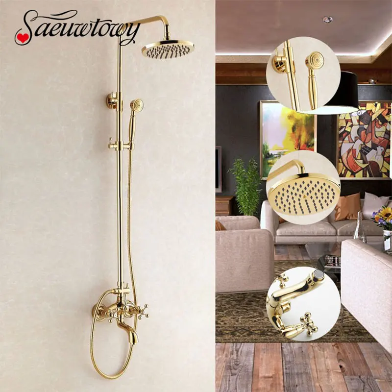 

Golden Finish Bathroom Shower Set with Slide Bar Shower Combo Set Cold and Hot Switch Shower Mixer Tap