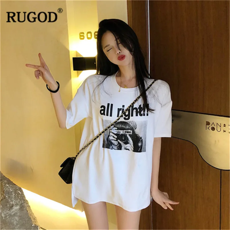 Женская футболка в стиле Харадзюку RUGOD хлопковая свободная с короткими рукавами