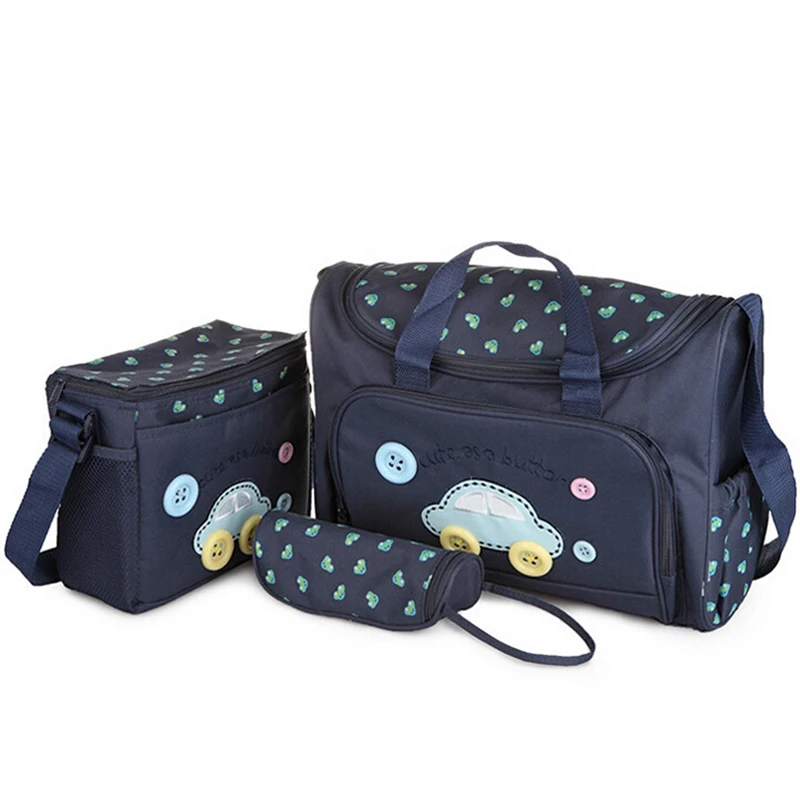 FBIL 4pcs Cute As Button Embroidery Baby Nappy Changing Bags Sets Dark
