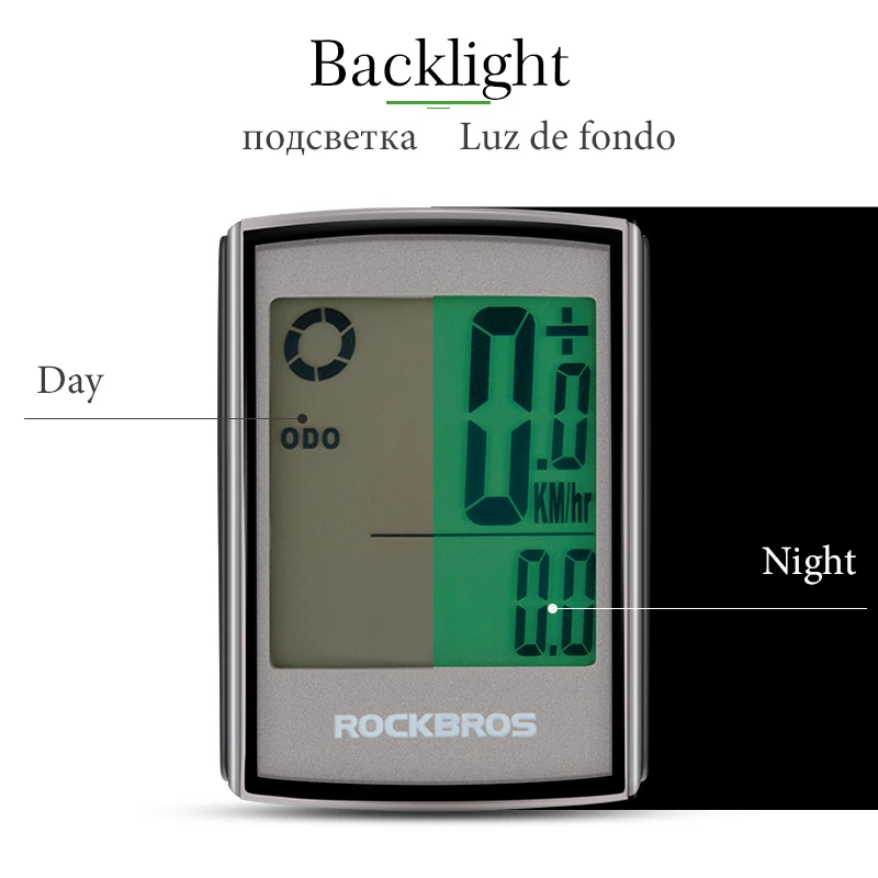 Best ROCKBROS Waterproof Bicycle Computer LCD Backlight Stopwatch Wireless Cycling Bike Computer Speedometer Odometer MTB Accessories