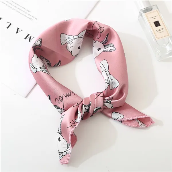 Квадратный шарф, леопардовая повязка для волос, Женская Косынка, элегантный маленький винтажный обтягивающий Ретро Шелковый атласный шарф на шею - Цвет: FJ157 pink