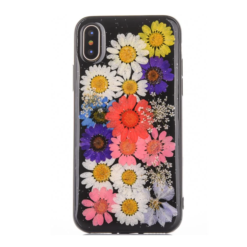 Buy Black Flower Cases For iPhone X Real Pressed Flower Skin Case For iPhone X