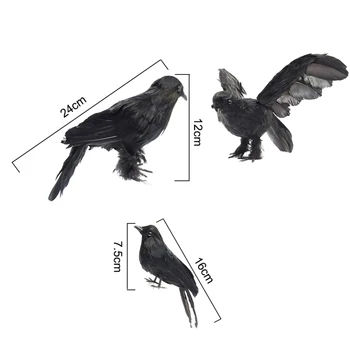 

3Pcs Crow Props Halloween Vivid Feathered Bird Realistic Halloween Prop Decor Simulated Crow Farm Ornaments