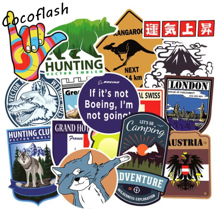 37 Pcs Travel Maps National Treasure Funny Stickers For Luggage Laptop Guitar DIY Car Scrapbooking Sticker Waterproof Sticker