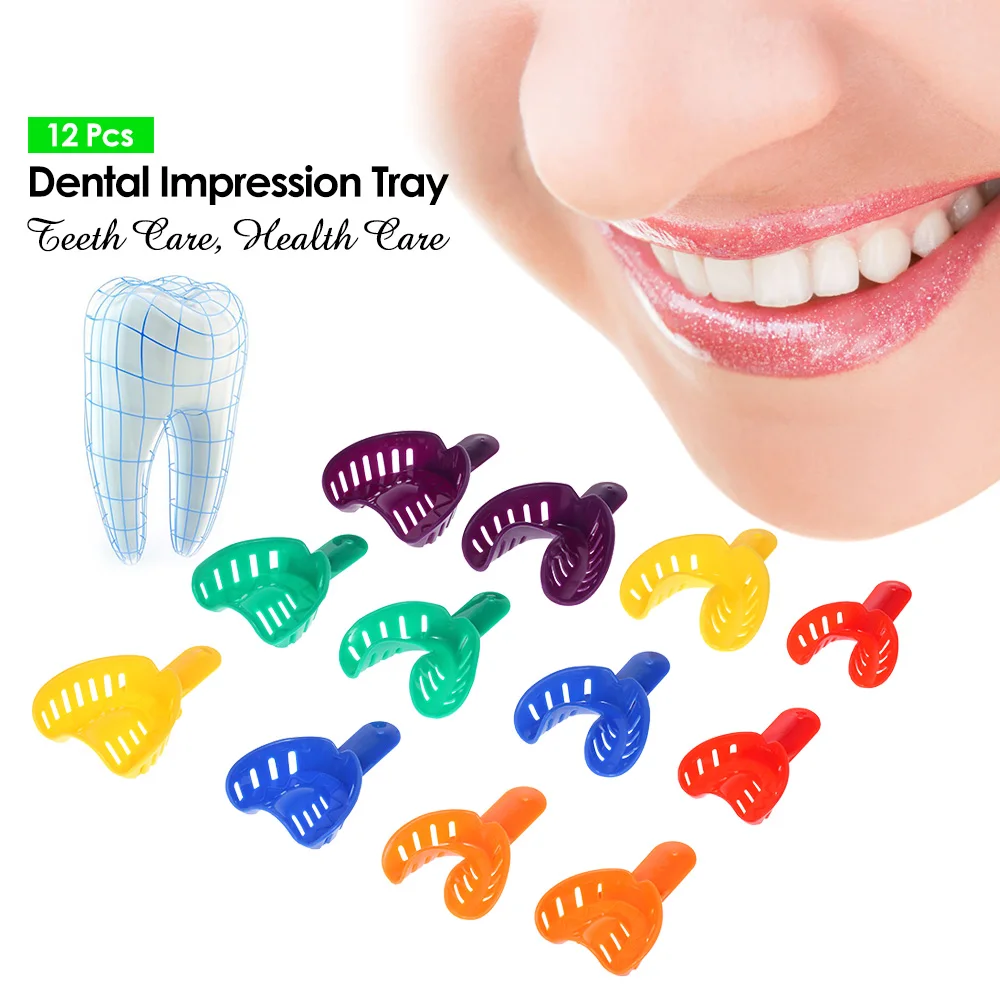 

12Pcs Dental Impression Tray Plastic U Shape Teeth Holder Dental Trays Tooth Whitening Autoclavable Instrument Teeth Molding