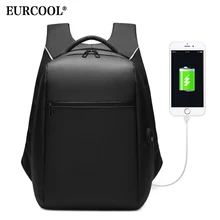EURCOOL, 15,6 дюймов, рюкзак для ноутбука, мужской, бизнес, usb порт, зарядка, многофункциональные сумки, водоотталкивающие, рюкзаки для путешествий, мужские, n0009