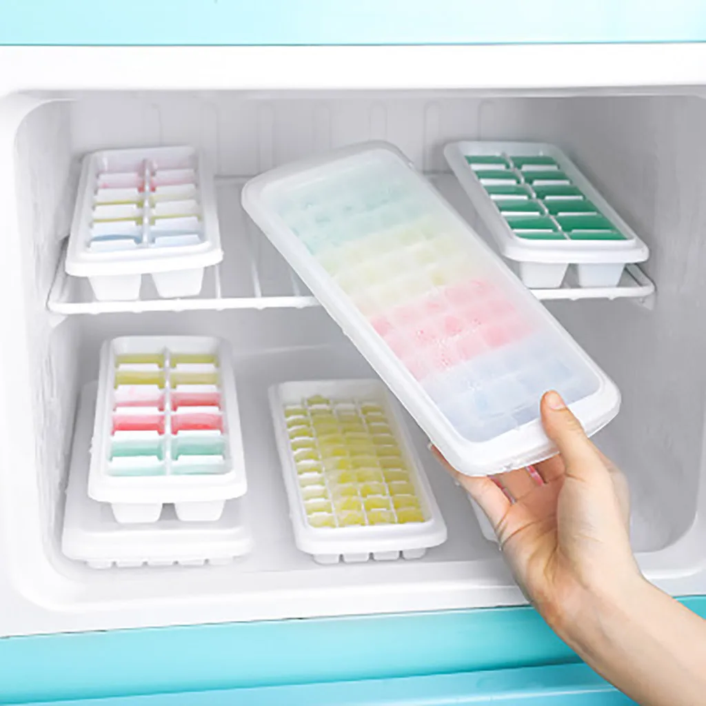 

12/48/60 Grid Ice Cube Mould With Lid Homemade Refrigerator Home Storage Containers Ice Cube Maker Ice Cube Tray Dropshipping