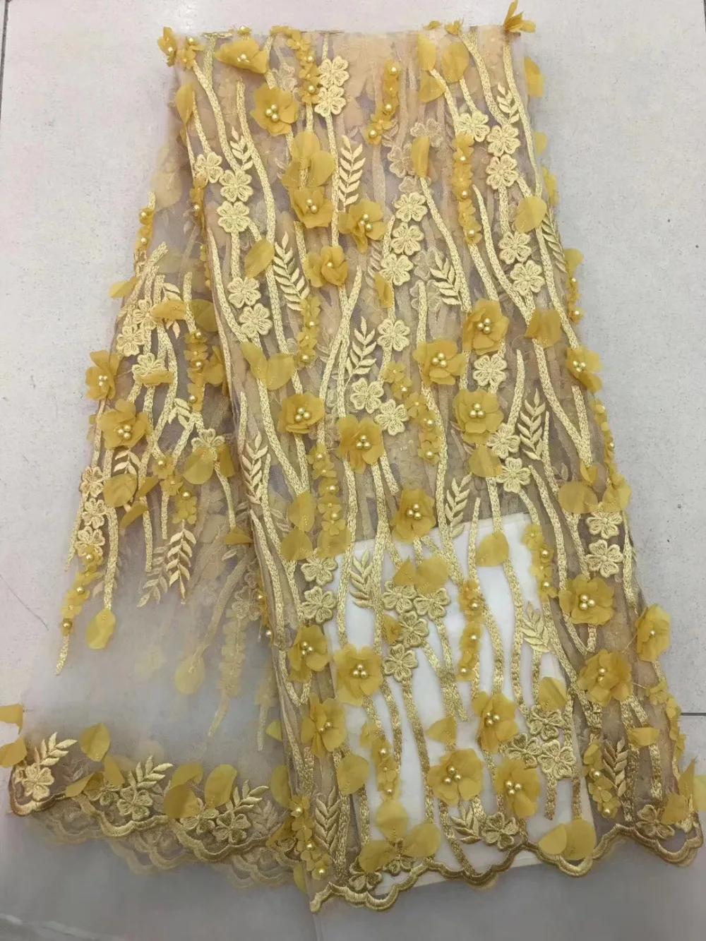 Golg Yellow Small Flower African Bridal Lace Fabric 2018 High Quality Material 3D French Applique For Nigerian Dress | Дом и сад